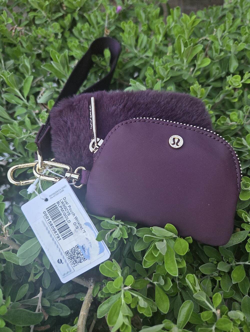 Lululemon Plum Wristlet Coin Pouches with Fur Accent